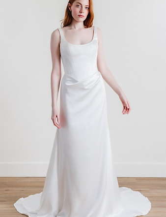 LUNA FITTED SATIN WEDDING DRESS SQUARE NECKLINE WATTERS RUCHED BODICE BONSOIRE NORTHAMPTON