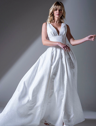 TIEGAN ROSE BROCADE WEDDING DRESS ALINE V NECKLINE