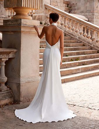 LEILA HALTERNECK SHEATH ALINE WEDDING DRESS MINIMALIST BRIDE SERRAVALLE