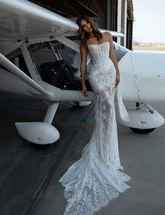 JOLIE 2 IN ONE WEDDING DRESS LACE LOW WAIST CHANTILLY REMOVABLE SKIRT RUCHED ROMANOVA ATEL