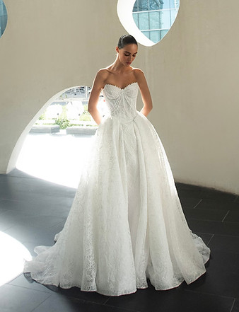 YOLANDA LACE BALLGOWN WEDDING DRESS DROP WAIST BROCADE
