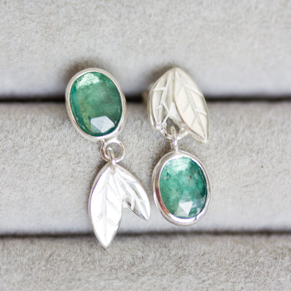 Thumbnail: Asymmetrical earrings with sea blue-green kyanite stones, sterling silver