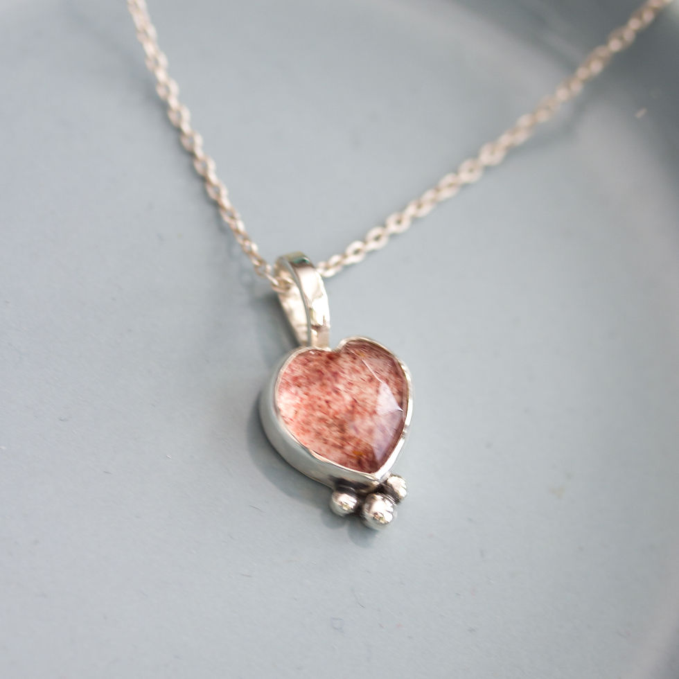Thumbnail: Strawberry quartz heart necklace in sterling silver