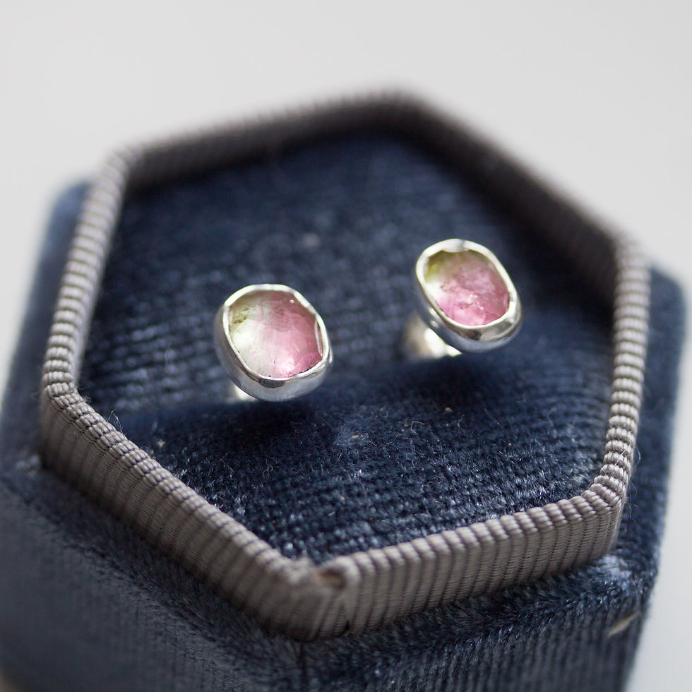 Thumbnail: Mismatched watermelon Tourmaline stud earrings, sterling silver