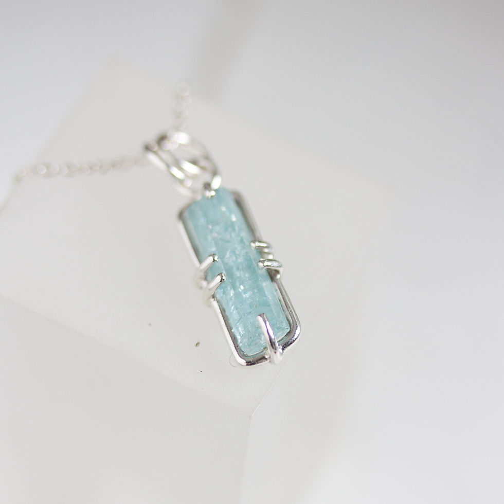 Thumbnail: Raw Aquamarine crystal necklace - March birthstone necklace, sterling silver