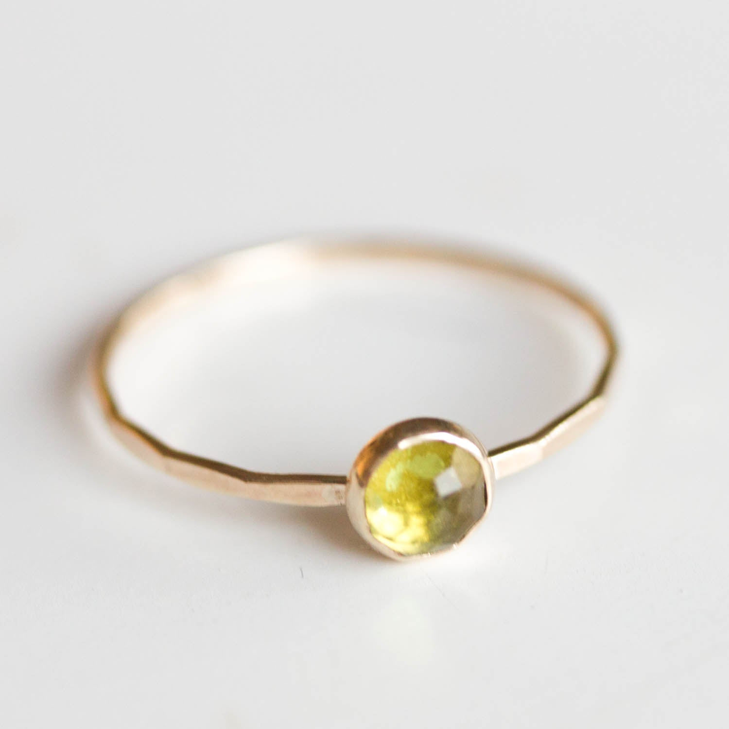 Peridot ring in gold - skinny stackable ring