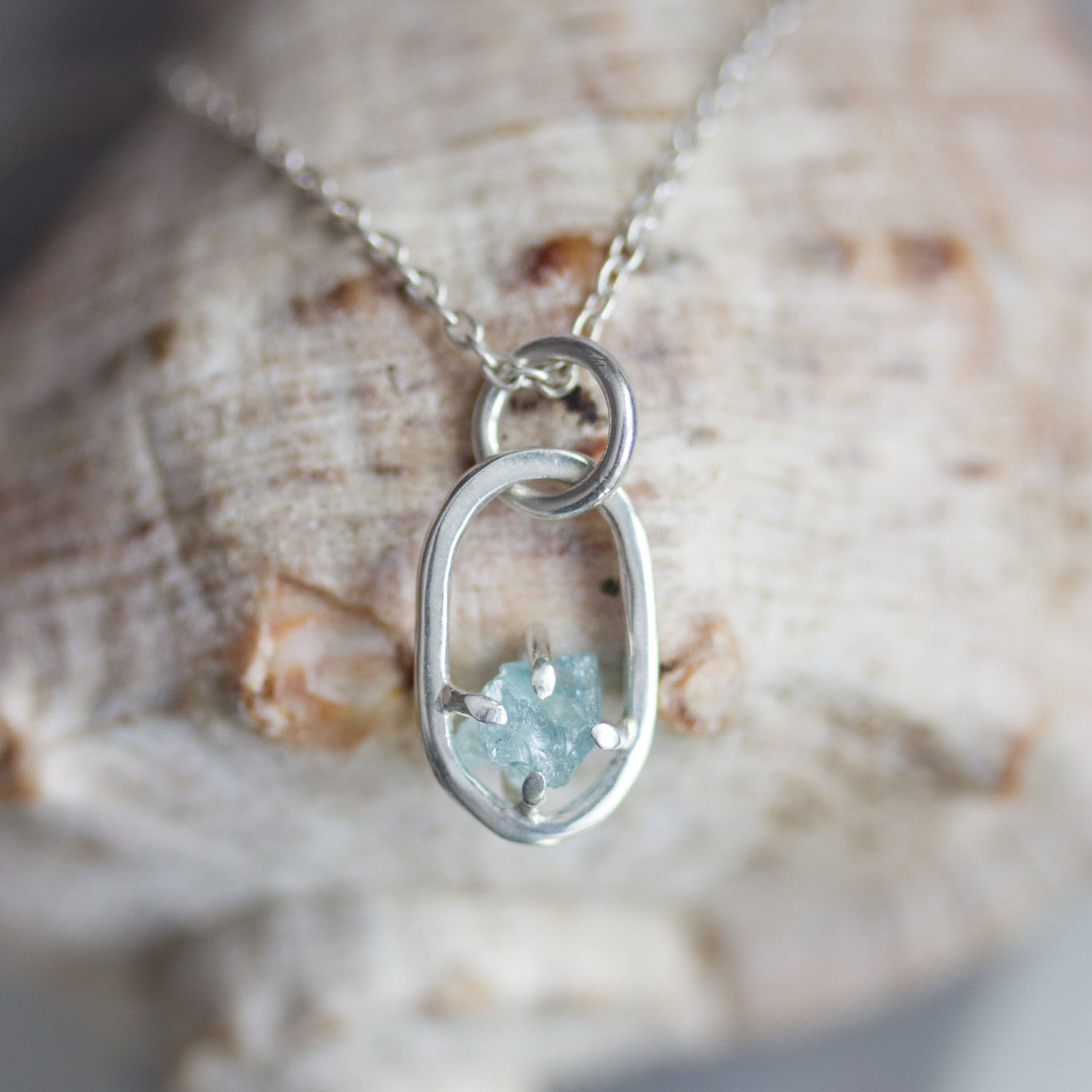 Raw Zircon necklace, sterling silver necklace with raw blue Zircon crystal