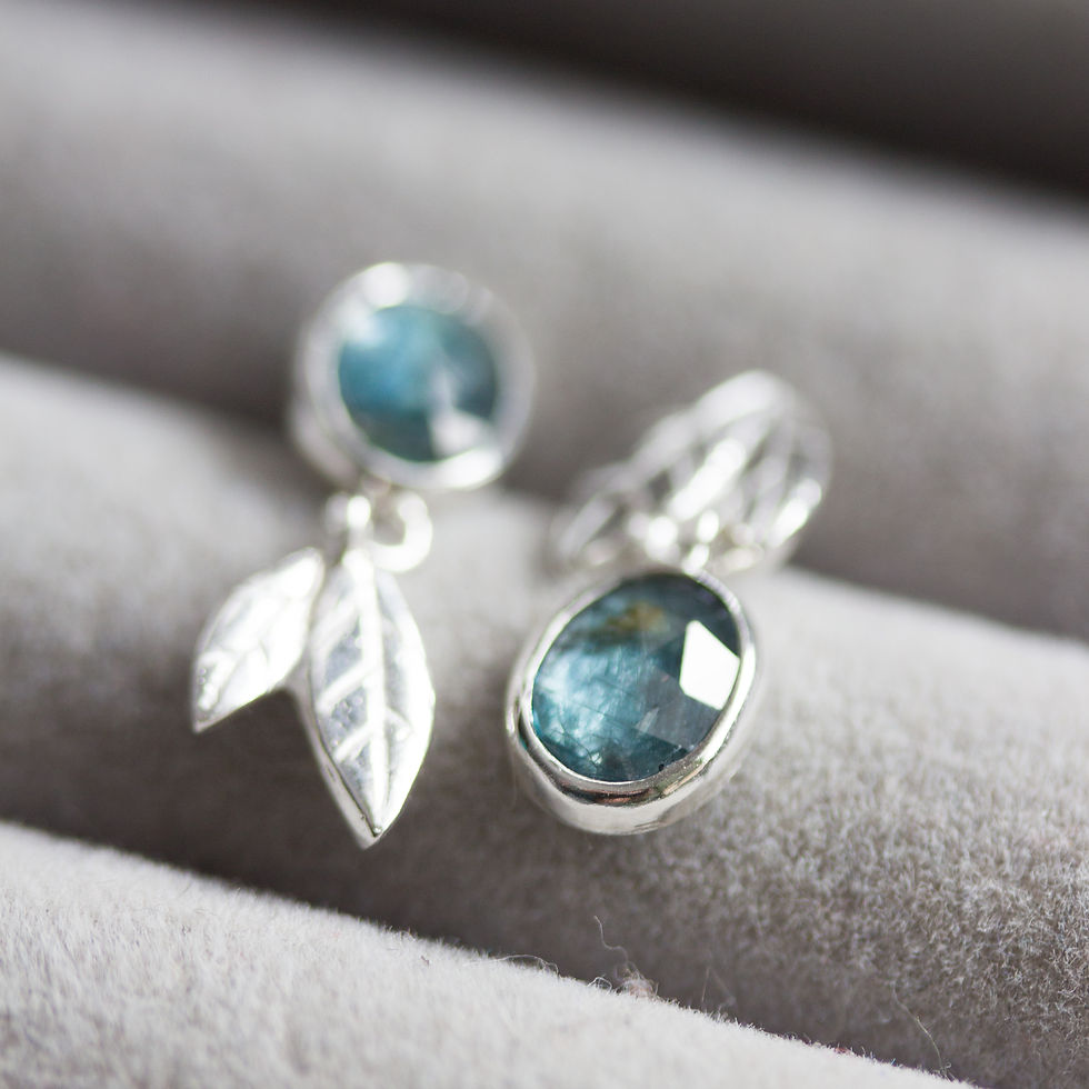 Thumbnail: Asymmetrical earrings with moss kyanite stones, sterling silver