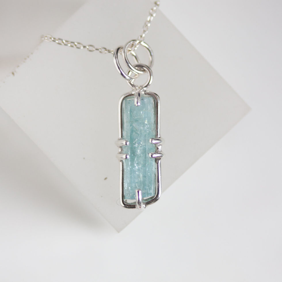 Thumbnail: Raw Aquamarine crystal necklace - March birthstone necklace, sterling silver