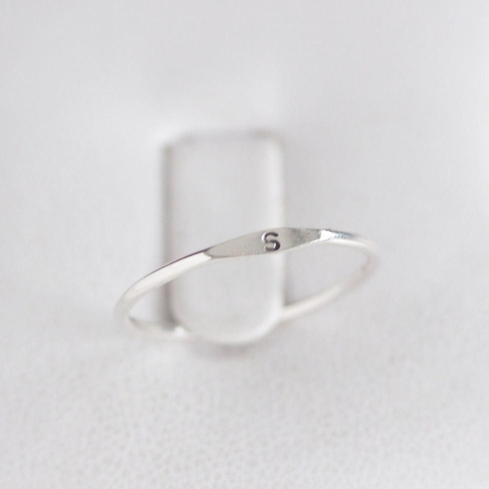 Thumbnail: Monogram ring with hand stamped initial, stackable sterling silver ring