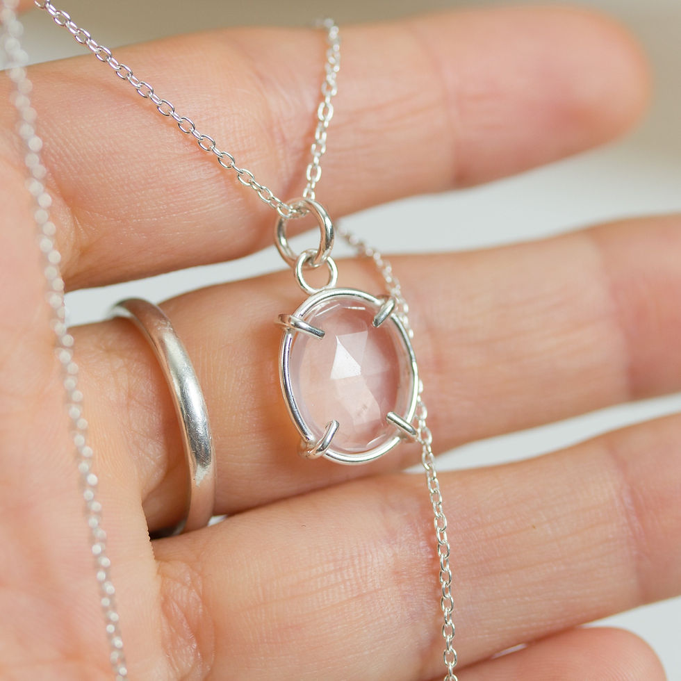 Thumbnail: Freeform Rose Quartz necklace, sterling silver