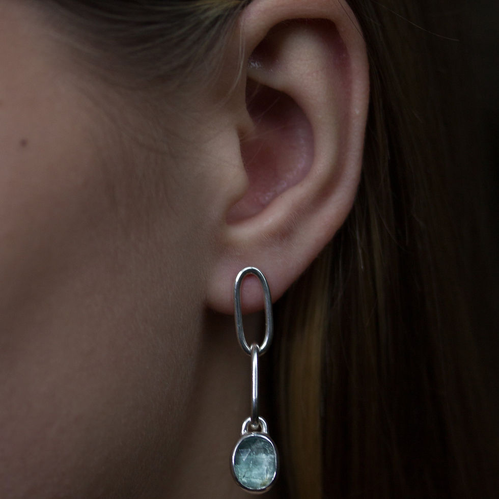 Thumbnail: Dangle earrings with ocen blue moss kyanite stones, sterling silver