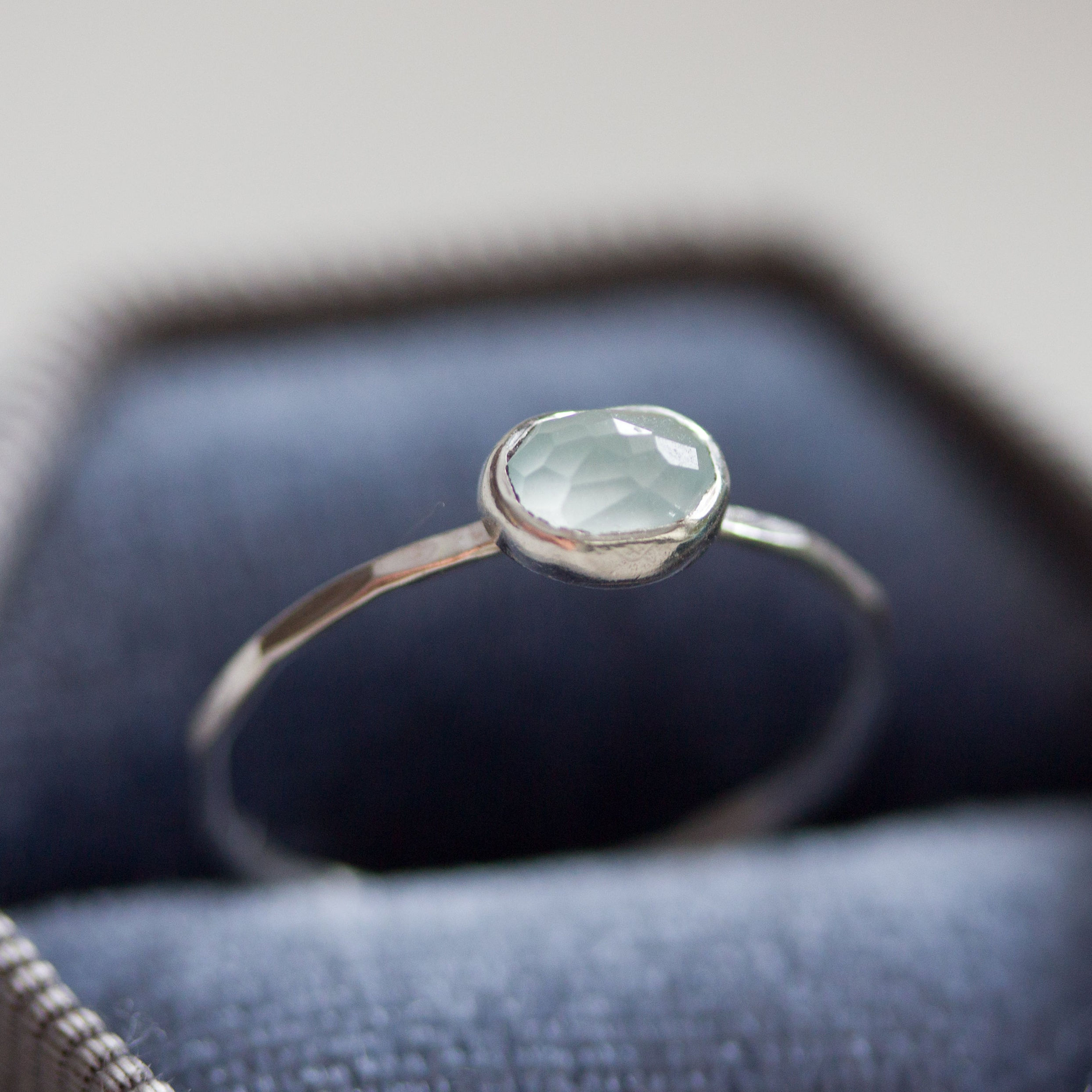Oval Aquamarine ring - skinny stackable ring