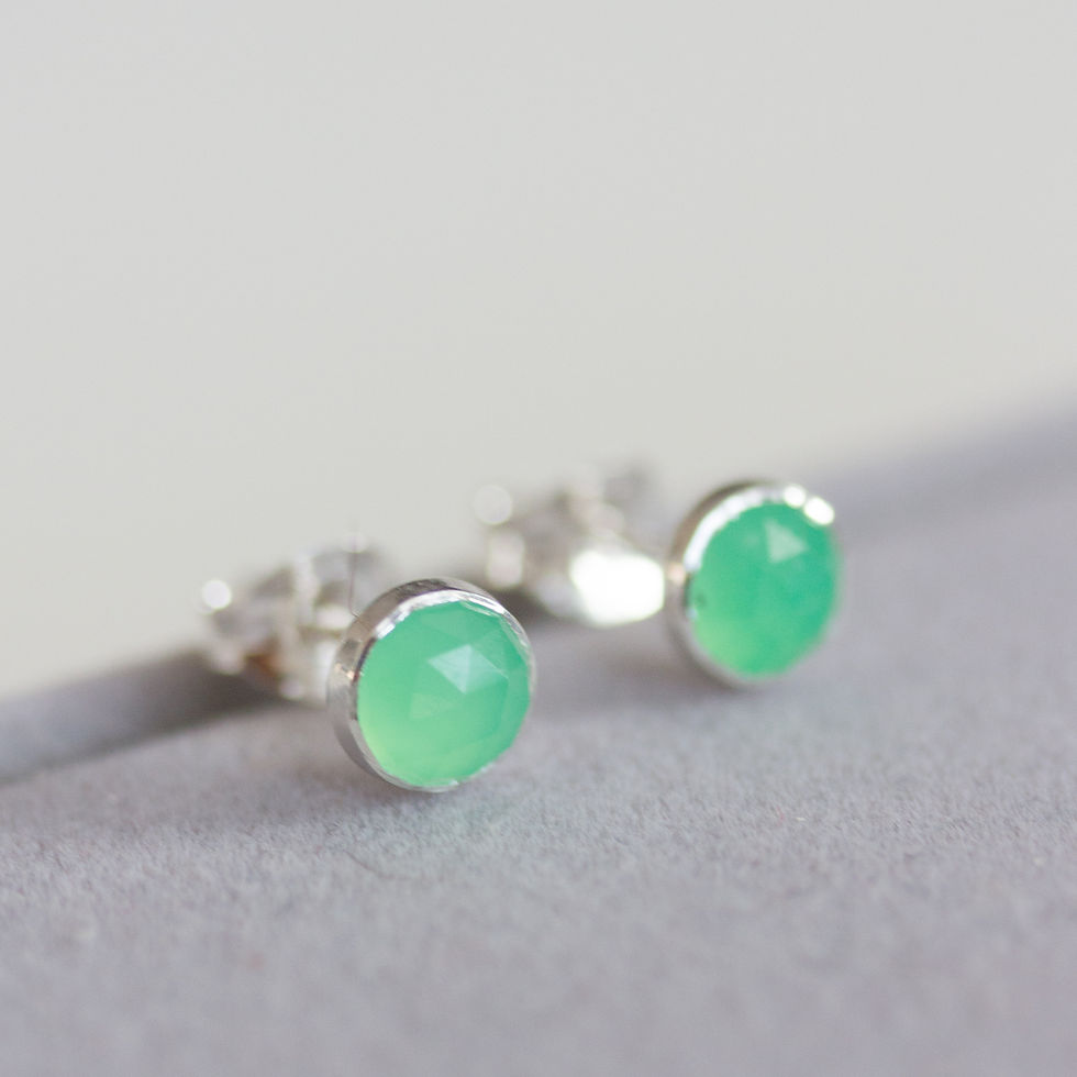 Thumbnail: Chrysoprase stud earrings, sterling silver or gold
