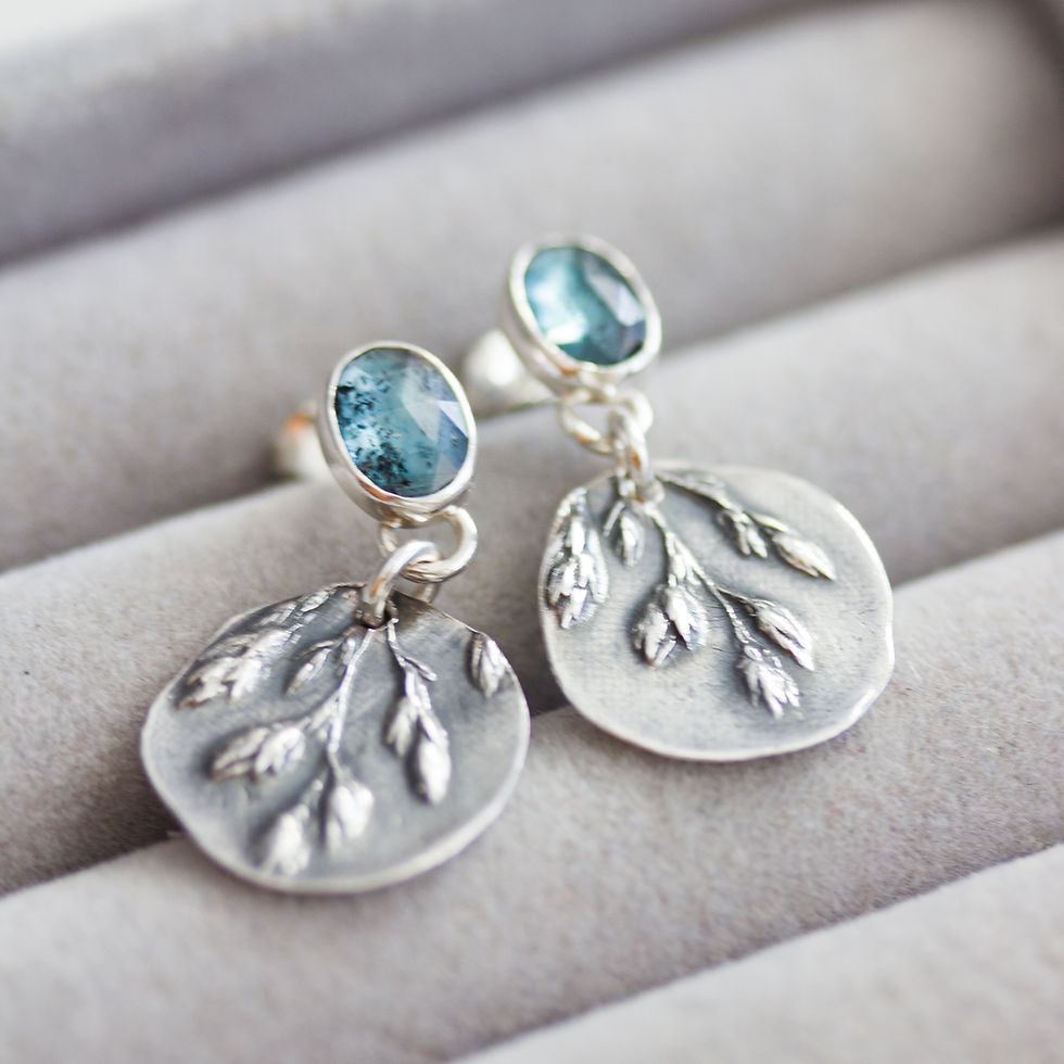 Thumbnail: Nature inspired earrings with moss blue kyanite stones, sterling silver