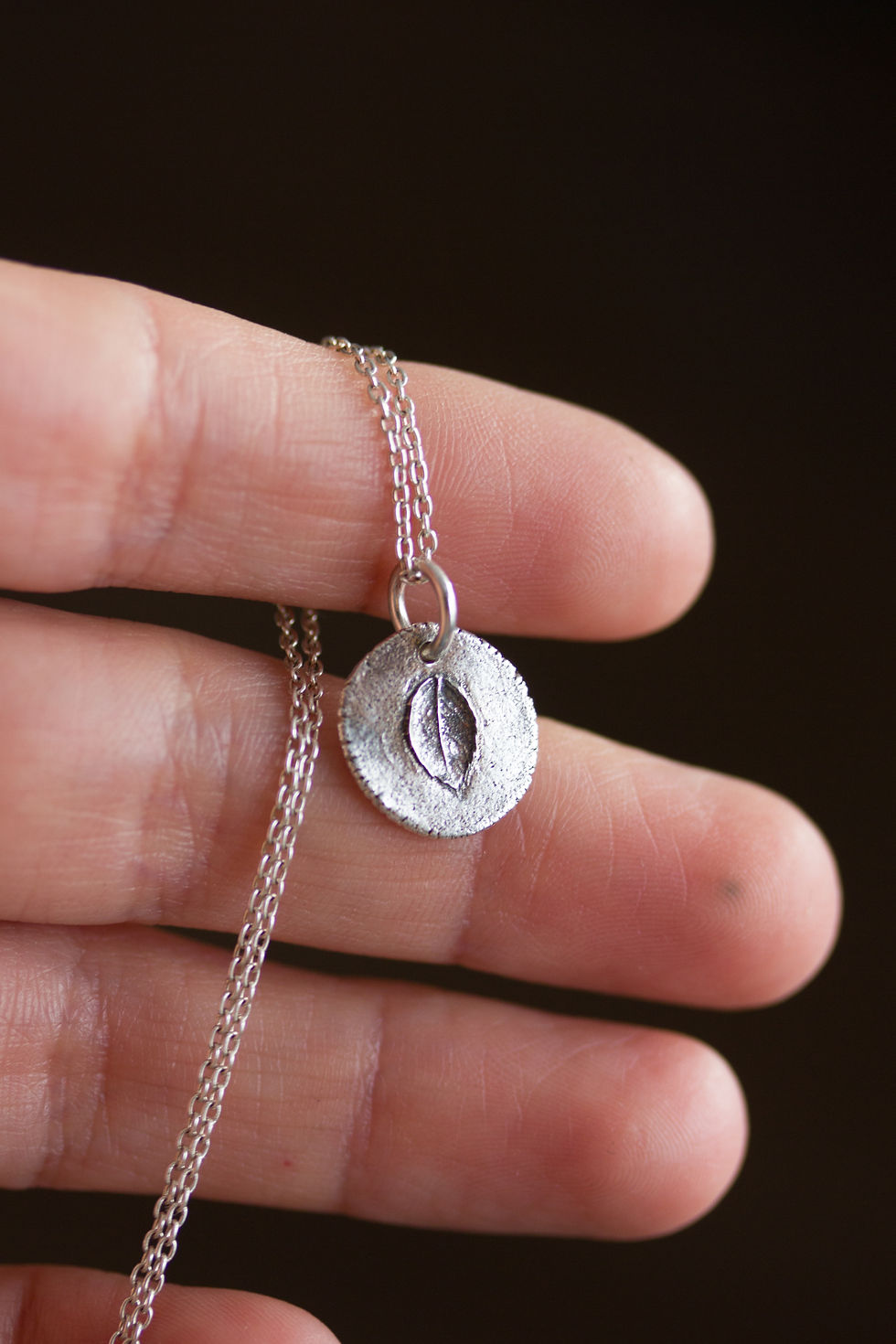 Thumbnail: Tiny leaf - nature inspired necklace with tiny rose leaf imprint