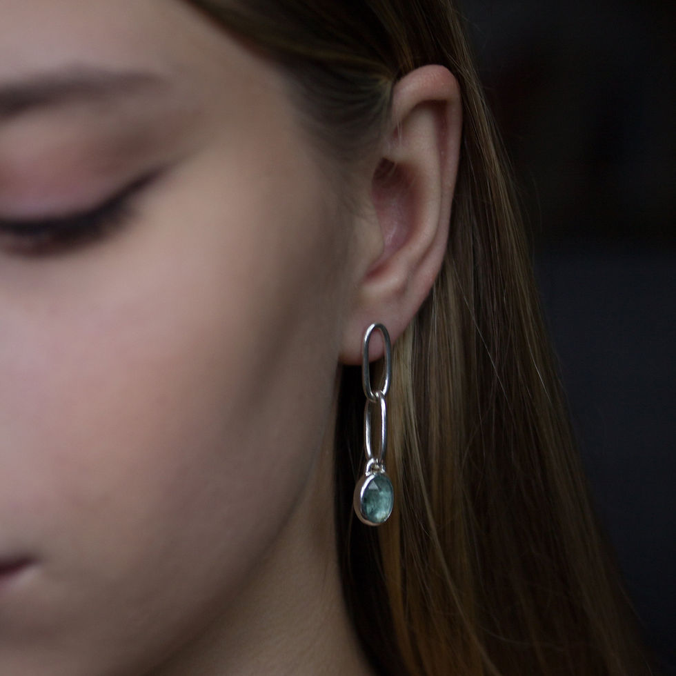 Thumbnail: Dangle earrings with ocen blue moss kyanite stones, sterling silver