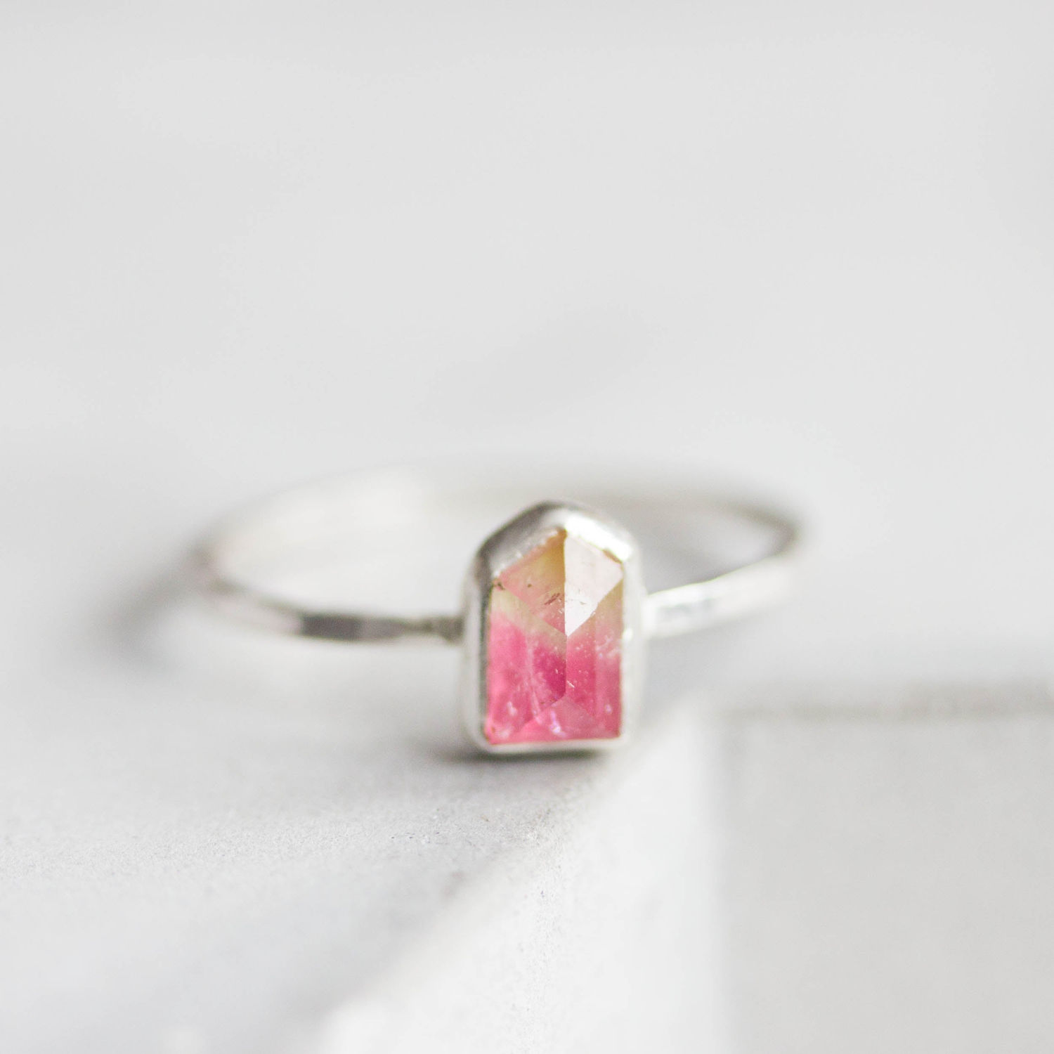 Bi-color Tourmaline ring - free shaped watermelon Tourmaline