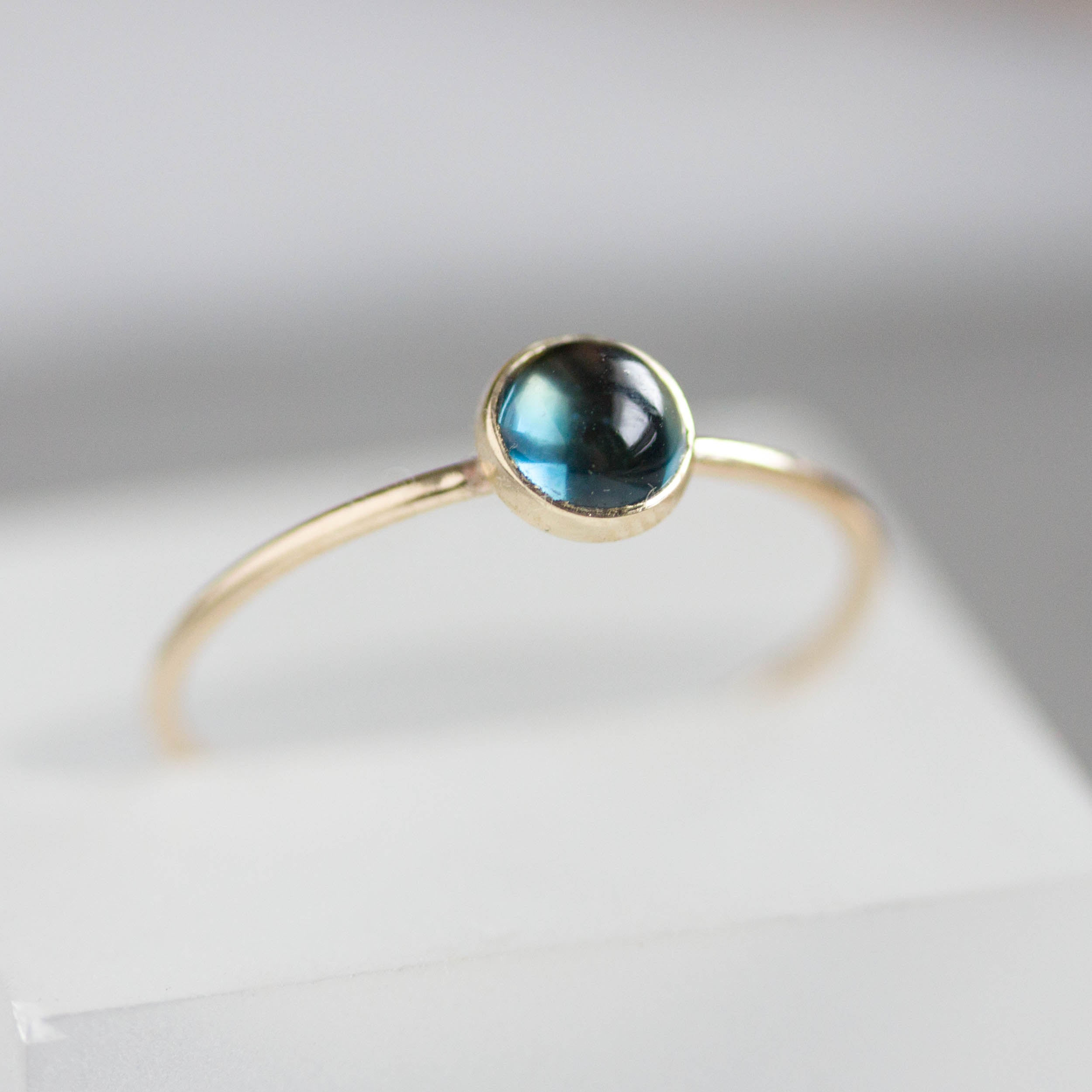 London Blue Topaz - skinny stackable ring with London Blue Topaz stone, in gold
