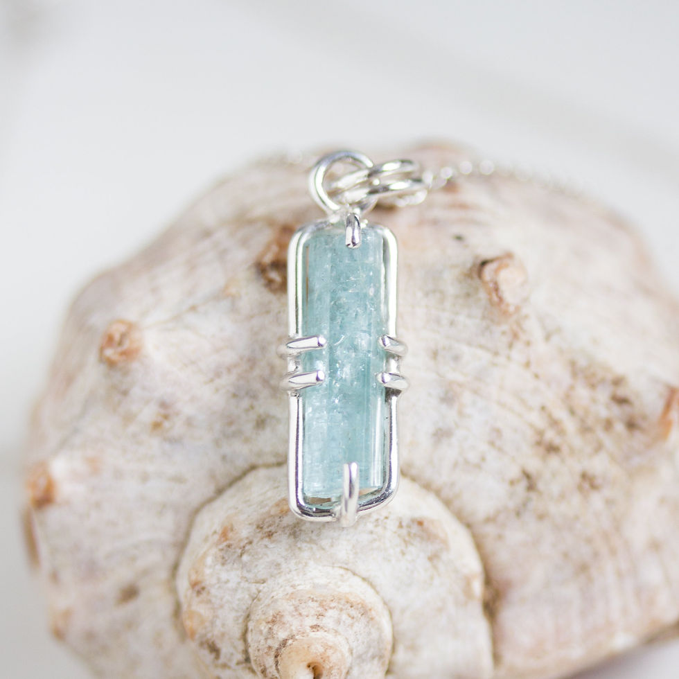 Thumbnail: Raw Aquamarine crystal necklace - March birthstone necklace, sterling silver