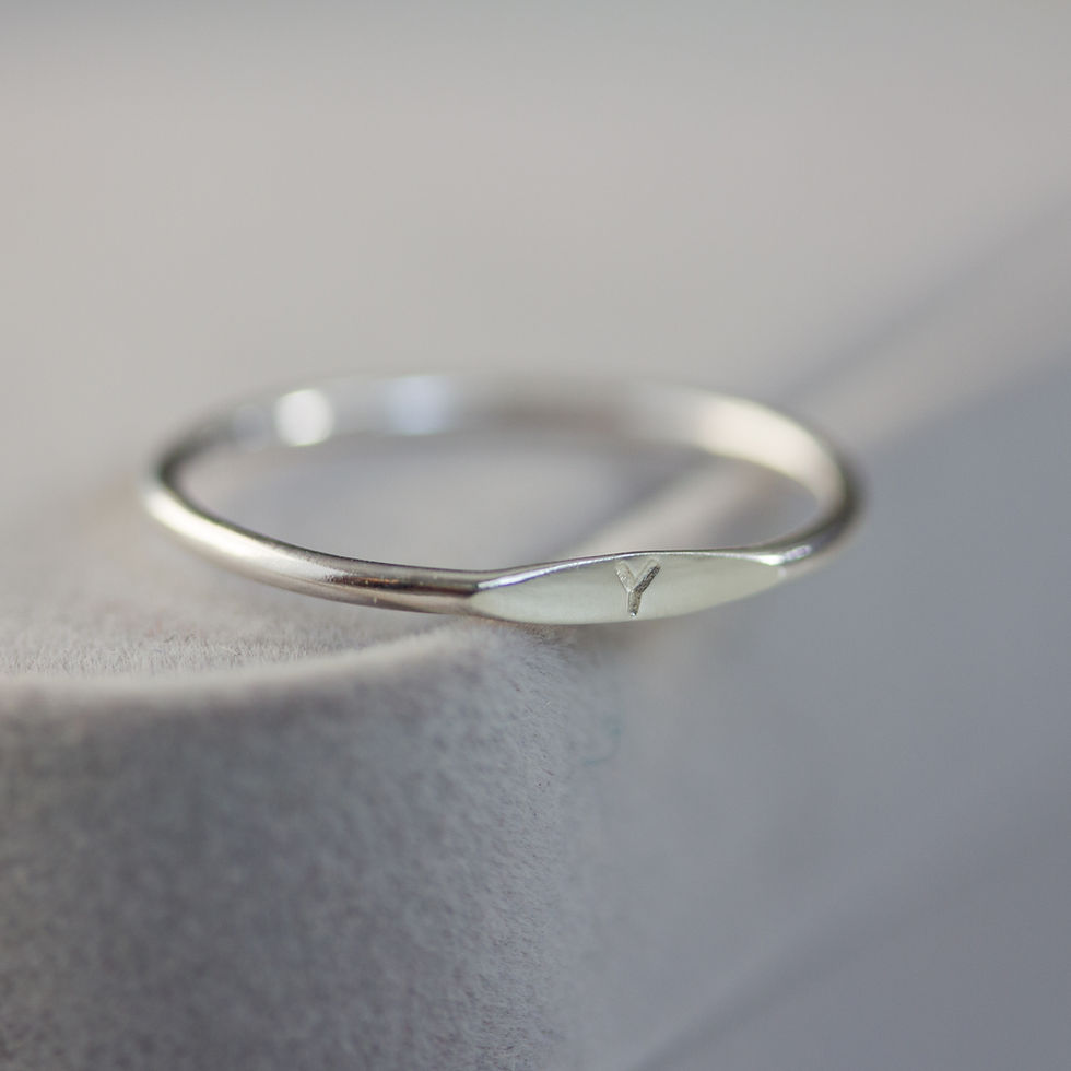 Thumbnail: Monogram ring with hand stamped initial, stackable sterling silver ring