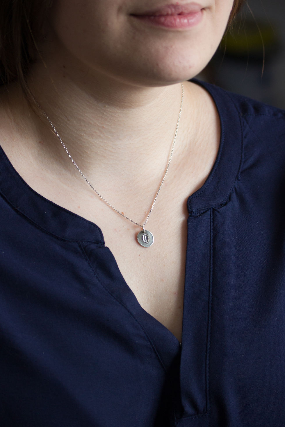 Thumbnail: Tiny leaf - nature inspired necklace with tiny rose leaf imprint