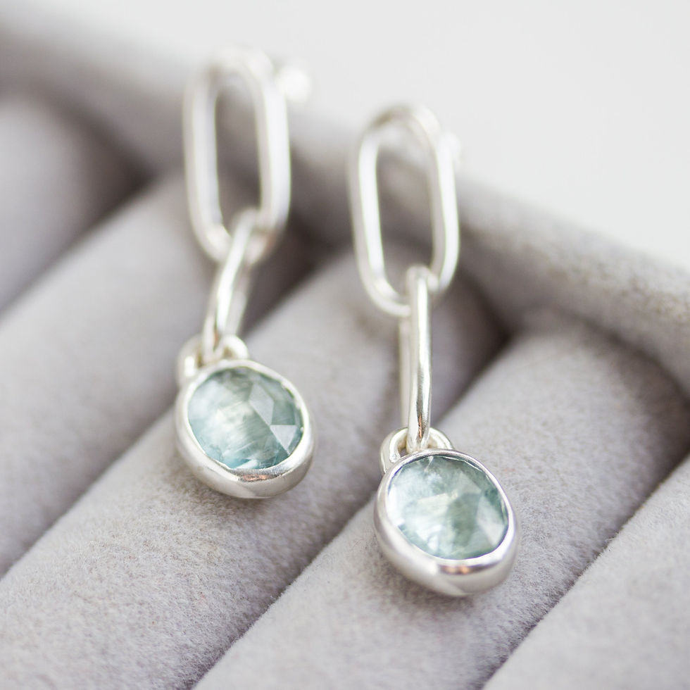 Thumbnail: Dangle earrings with ocen blue moss kyanite stones, sterling silver