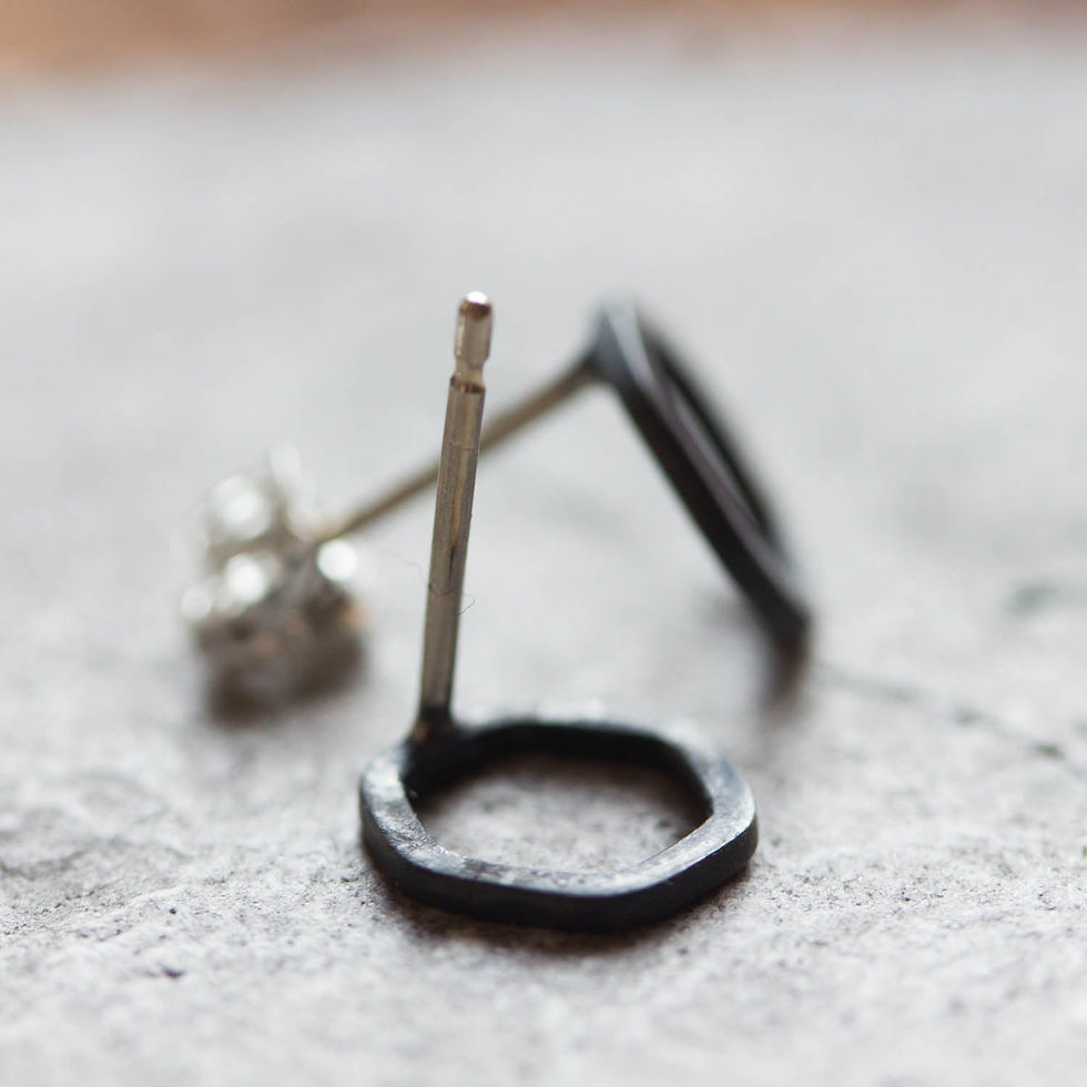 Thumbnail: Hexagon studs - Black Sterling silver stud earrings