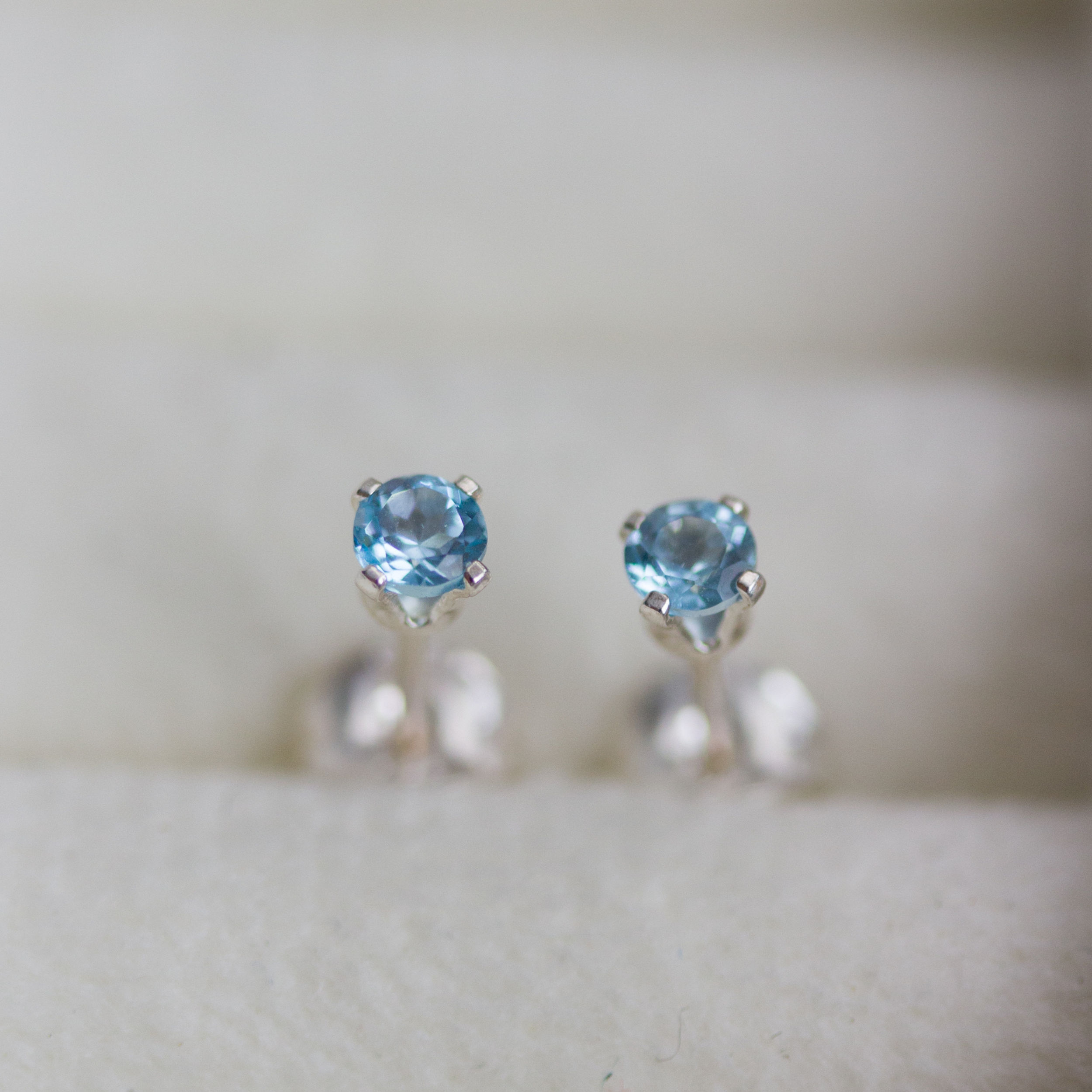 Tiny Swiss Blue Topaz stud earrings