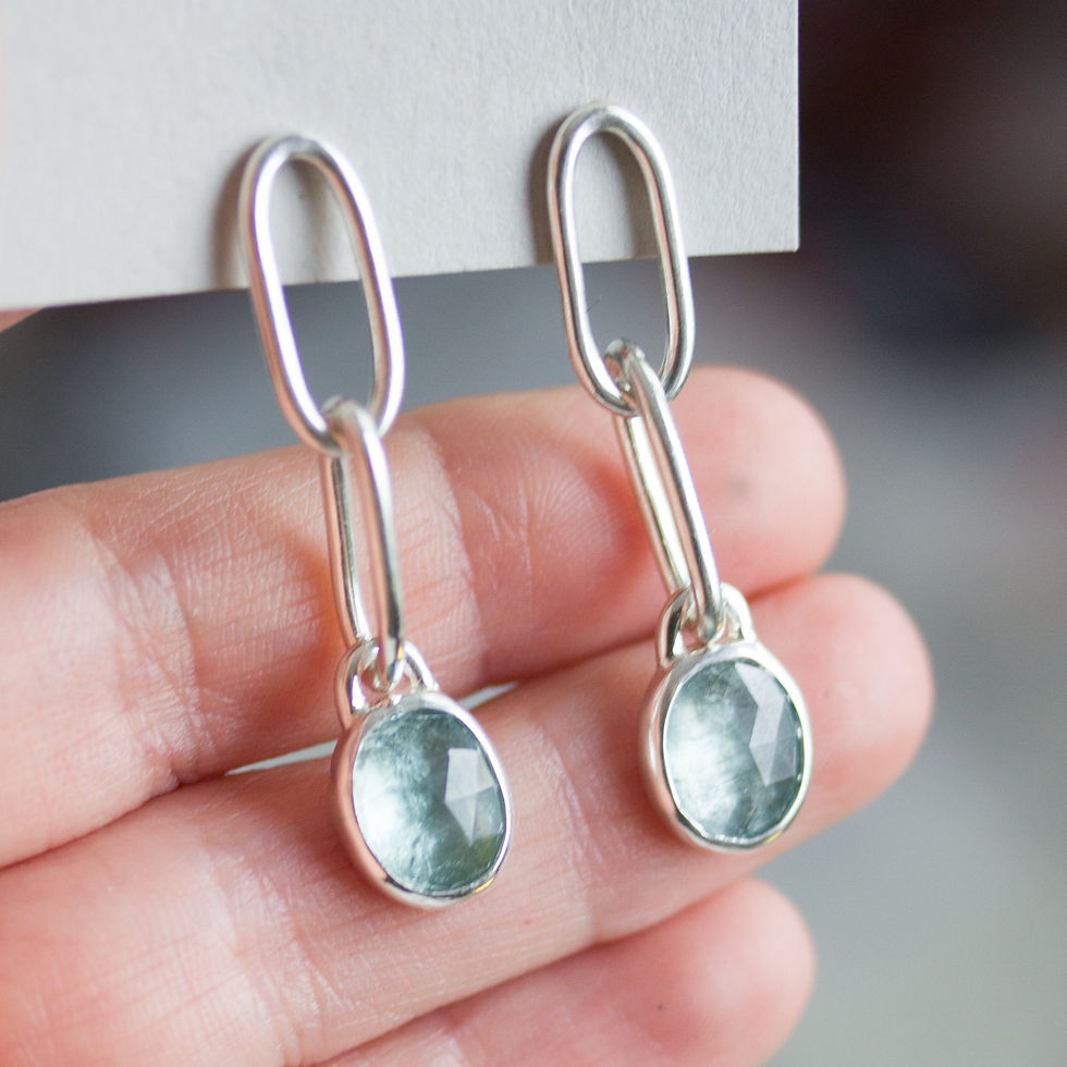 Thumbnail: Dangle earrings with ocen blue moss kyanite stones, sterling silver