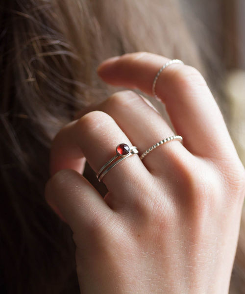 Thumbnail: Red Garnet - skinny stackable ring