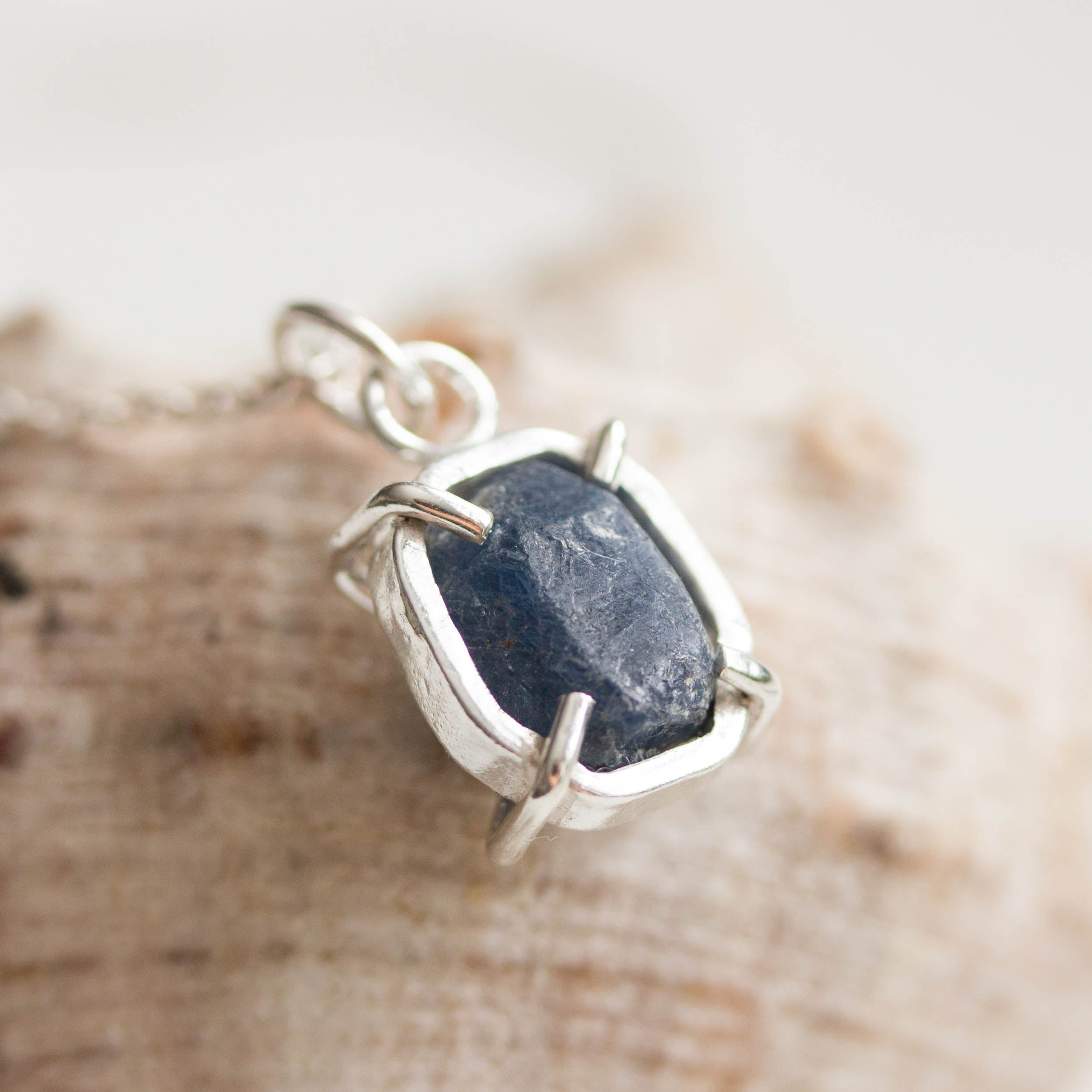 Raw Sapphire necklace, sterling silver