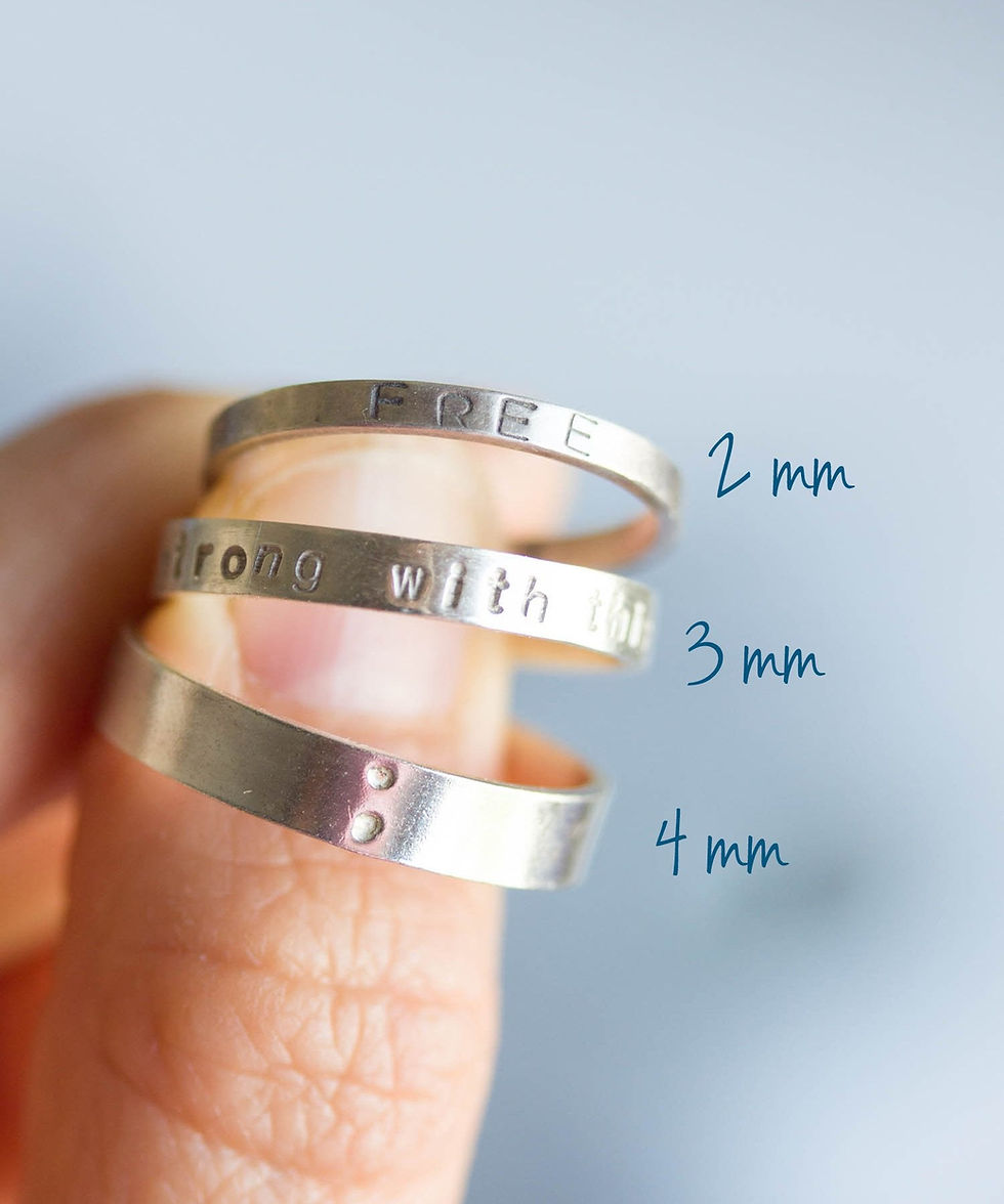 Thumbnail: Silver band ring personalized inside and outside, 2mm, 3mm or 4mm wide band