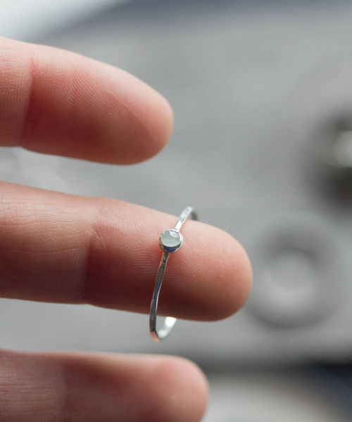 Thumbnail: Aquamarine ring - skinny stackable for March