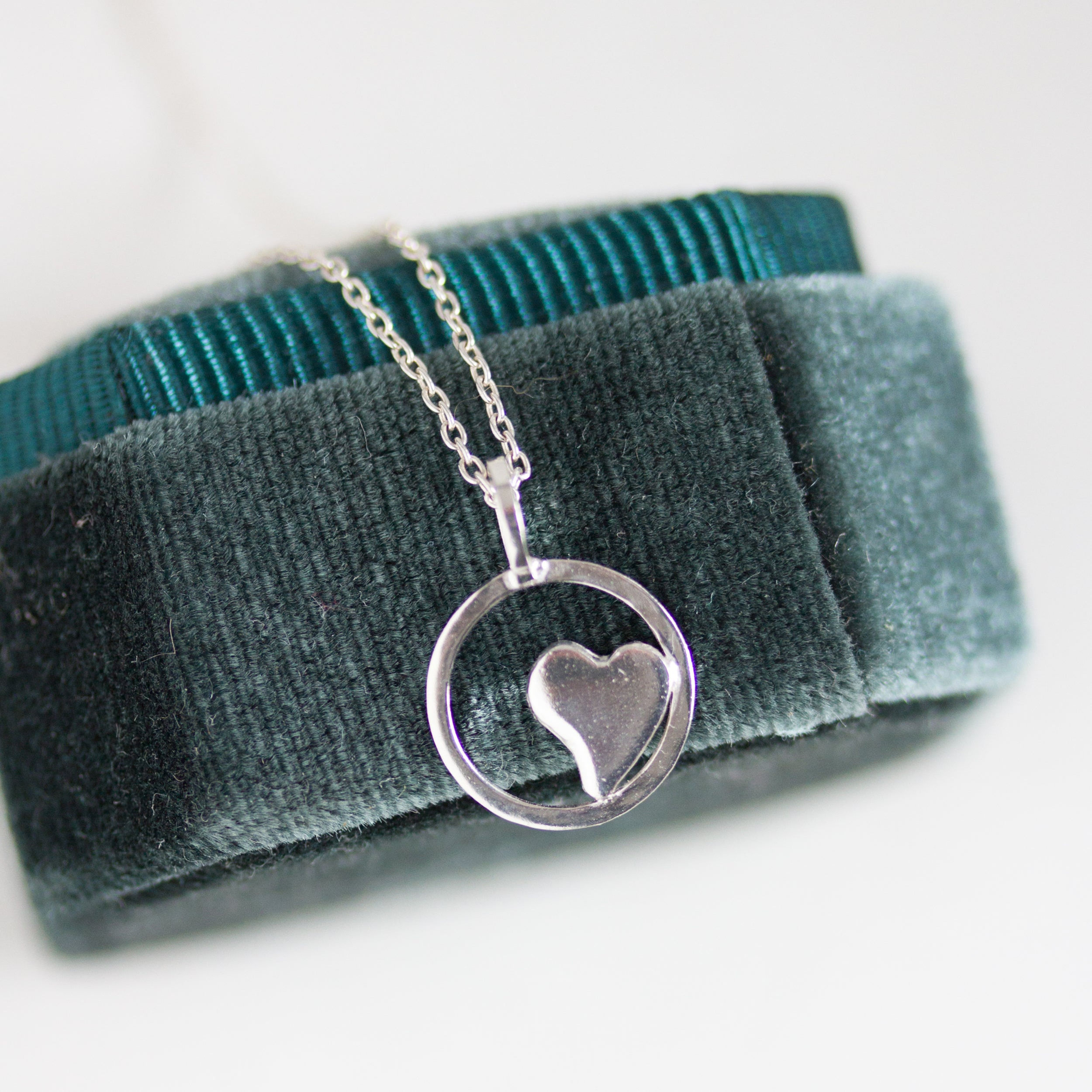 Heart in a circle pendant - sterling silver charm necklace
