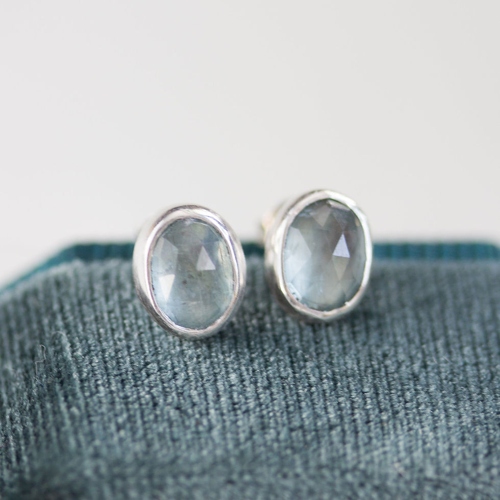 Thumbnail: Steel blue Kyanite stud earrings, sterling silver