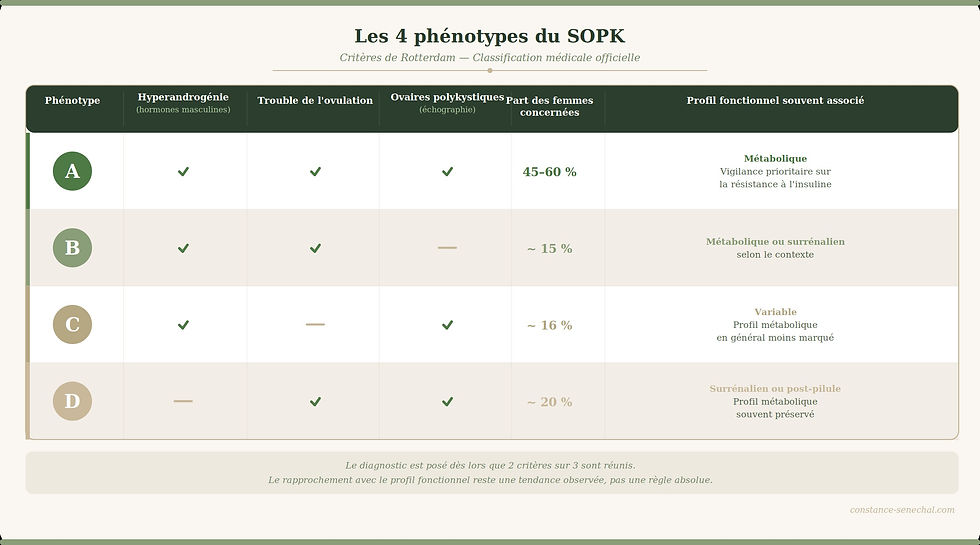 Les 4 phénotypes du SOPK (profils hormonaux A/B/C/D