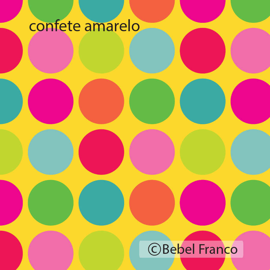Tecido com estampa para decoração confete com fundo amarelo