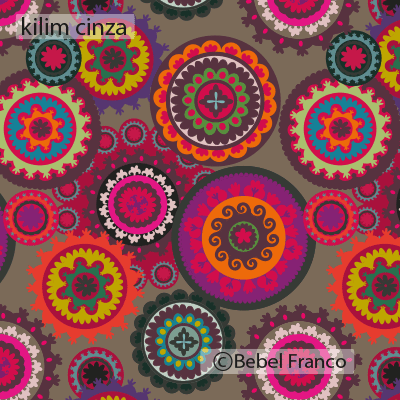 Tecido com estampa para decoração - kilim cinza