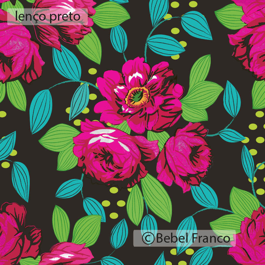 papel de parede estampa floral lenço preto
