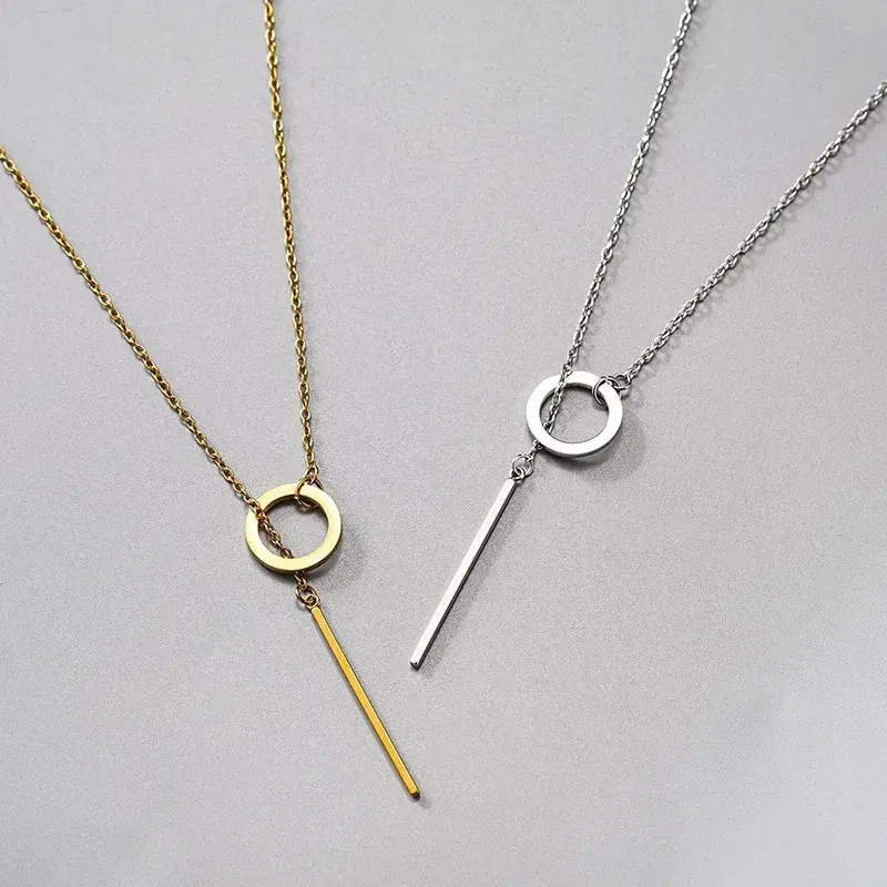Miniatura: Huitan Minimalist Circle Bar Pendant Necklace for Women 304 Stainless Steel Luxu