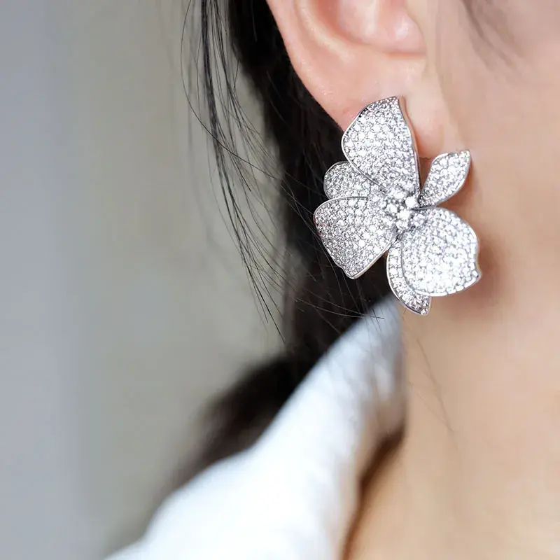 Miniatura: Huitan Elegant Flower Design Lady Earrings Inlaid Shiny Pink/White CZ Sweet Acce