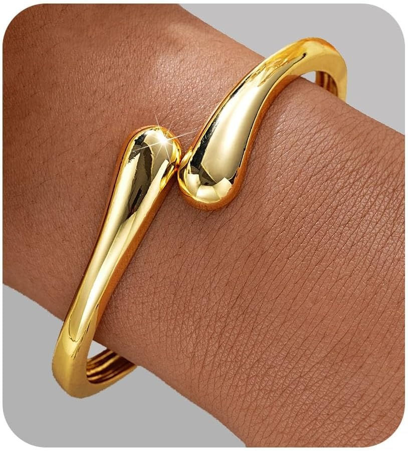 Gold Bangle Bracelets for Women Teens Trendy Chunky Adjustable Twist Cuff Bracel