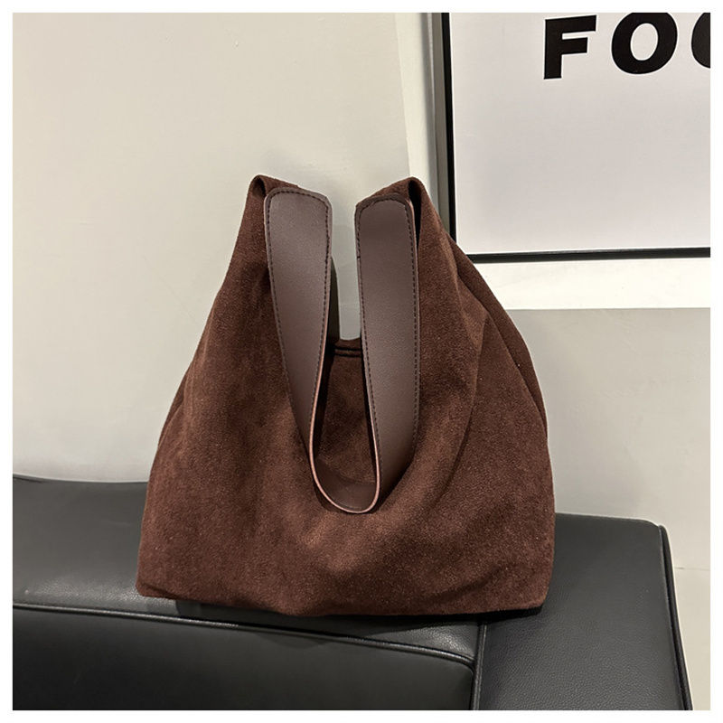 Autumn and Winter Vintage Women's Bag Large Capacity Suede Shoulder Bag Solid Co