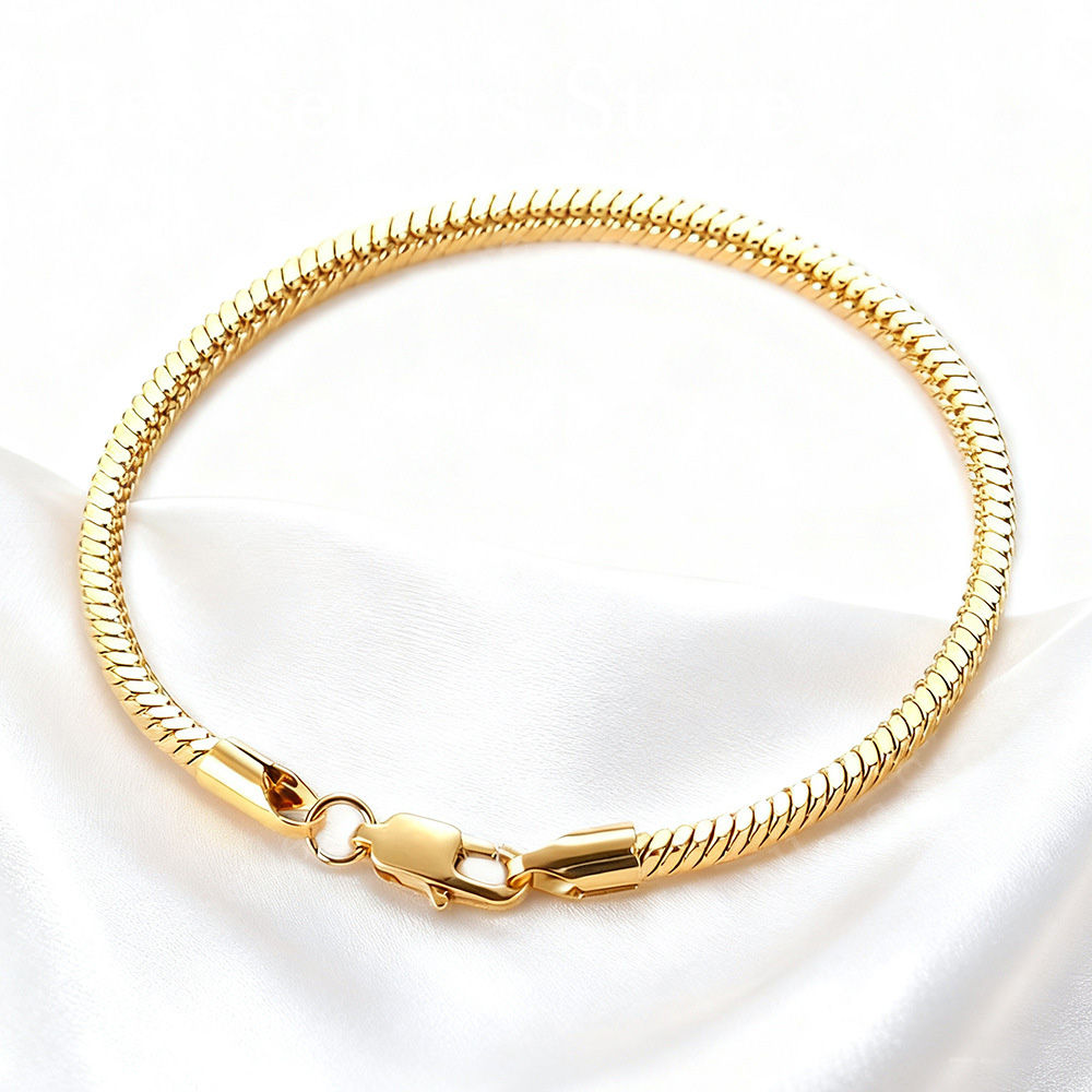 925 Sterling Silver Luxury 3mm Snake Chain Gold Bracelet for Men and Women, Fash