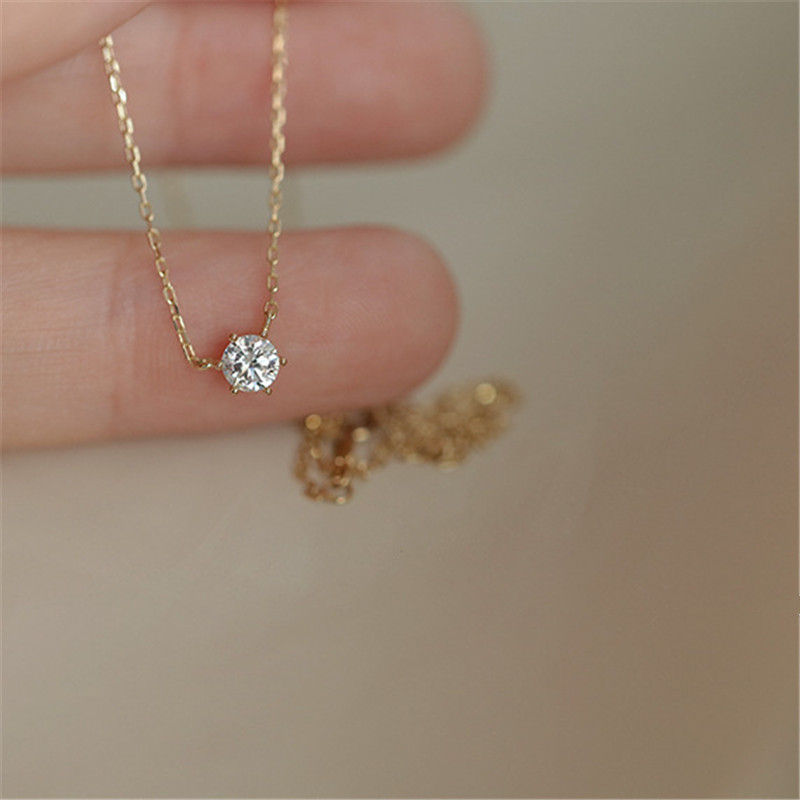 Miniatura: 925 Sterling Silver 14k Gold Plated Necklace Versatile Single Sparkling Zircon C