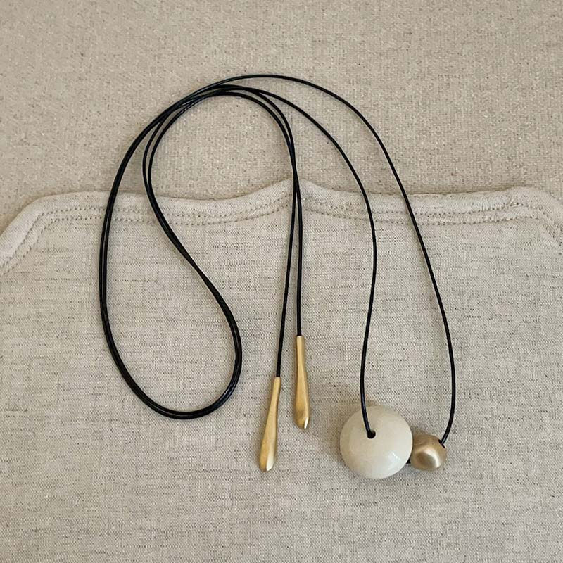 Miniatura: Korean White Cord Bead Pendant Necklace For Women Simple Long Adjustable Sweater