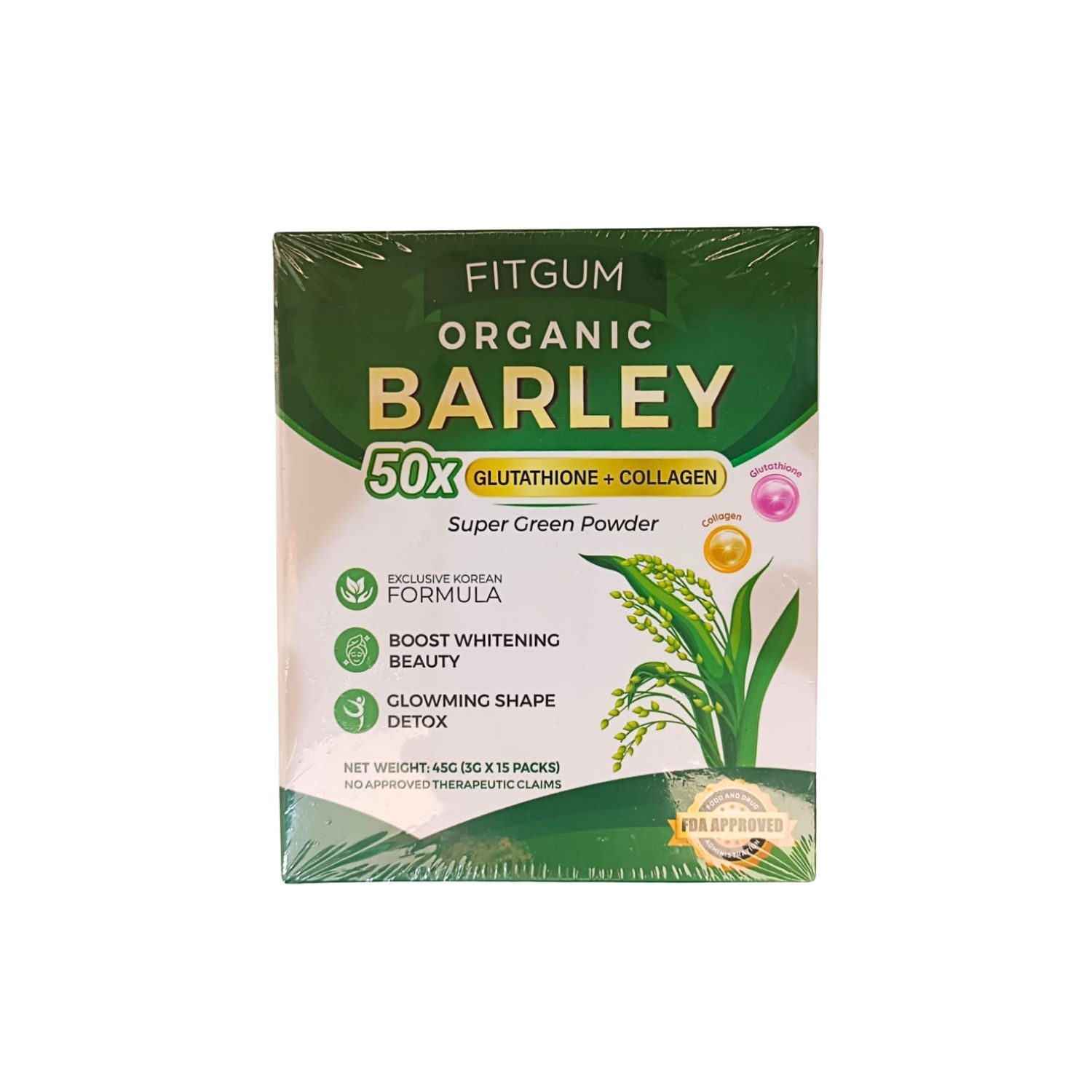 Fitgum Organic Barley 50xGluta + Collagen (15packs)