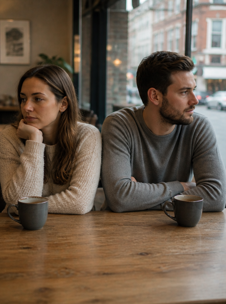couple sitting together but disconnected from each other