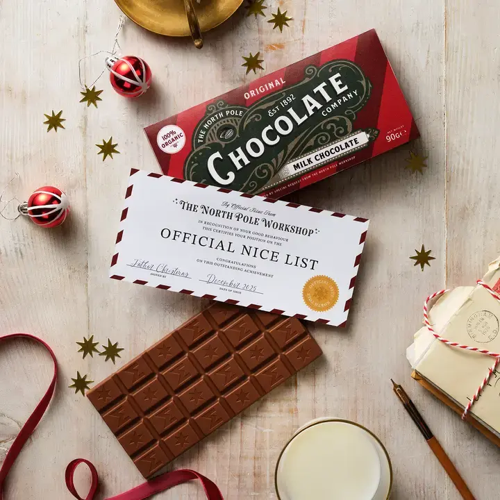Milk Chocolate Bar with 'Nice List' Certificate